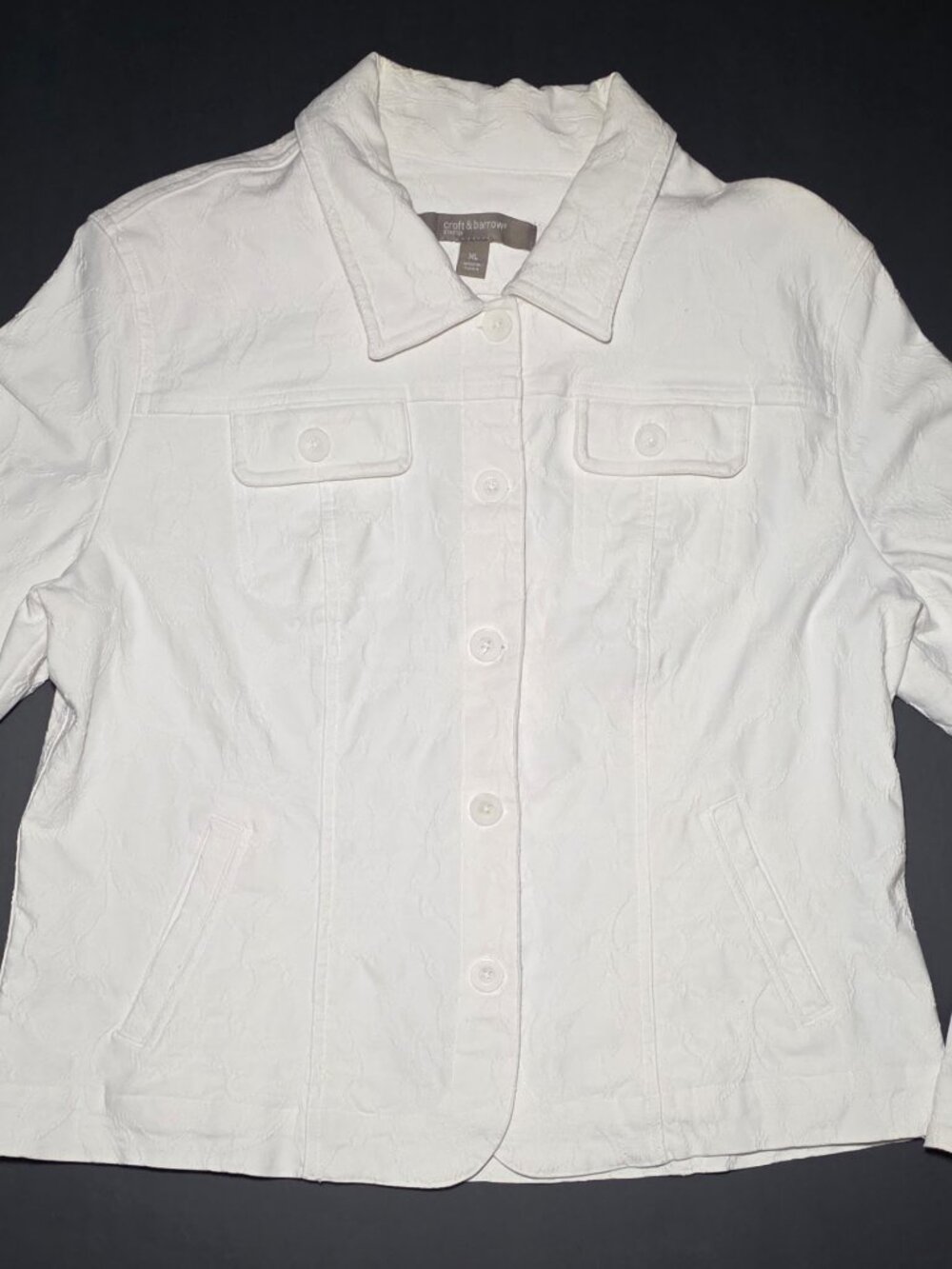 Croft & Barrow Womens White Button Up Jacket with Floral Design Size XL